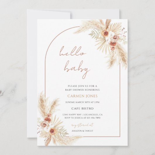 Boho Pampas Gras Baby Shower Kaart (Voorkant)
