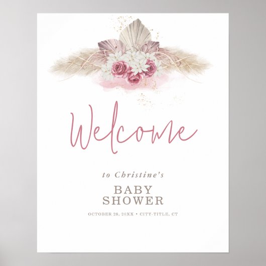 Boho Pampas Gras Baby Shower Ontvangstbord Poster (Voorkant)