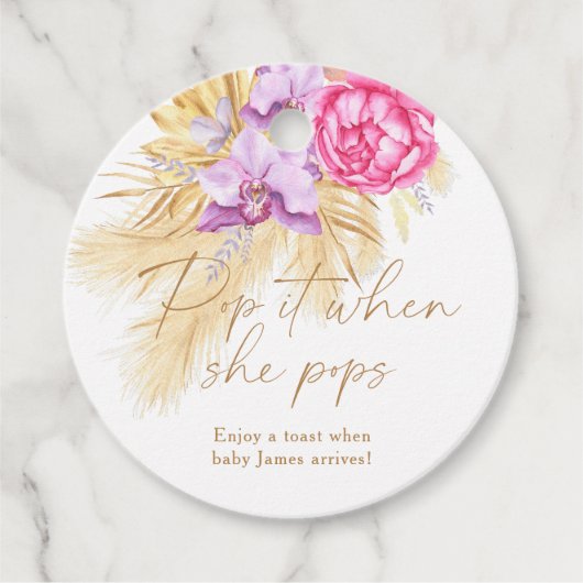 Boho pampas gras - Baby shower Pop it Bedankjes Labels (Voorkant)