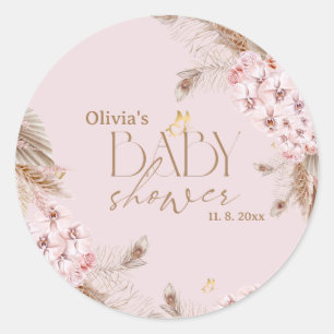 Boho Pampas Gras Baby Shower Ronde Sticker