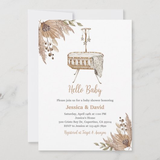 Boho Pampas Gras Baby Shower Uitnodiging (Voorkant)