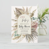 Boho Pampas Gras Baby Shower Uitnodiging | Neutraa (Staand voorkant)