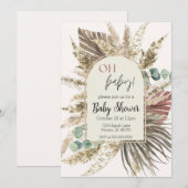Boho Pampas Gras Baby Shower Uitnodiging | Neutraa (Voorkant / Achterkant)