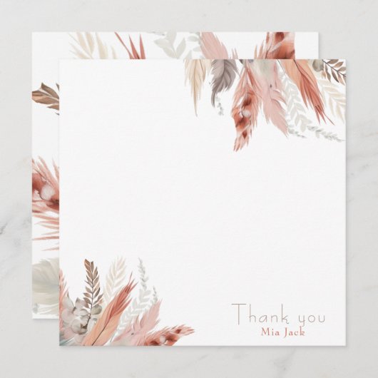 Boho pampas gras bedankkaarten (Voorkant / Achterkant)