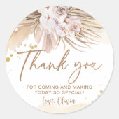 Boho Pampas Gras Bedankt Ronde Sticker (Voorkant)