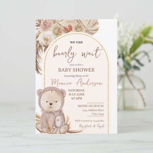Boho Pampas Gras Beer Baby Shower Kaart (Staand voorkant)