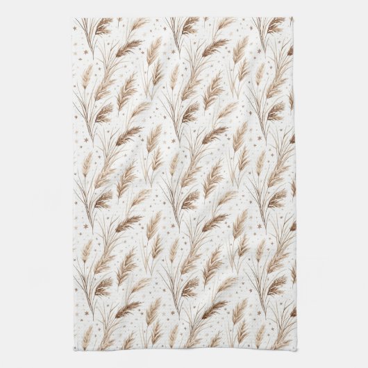 Boho Pampas Gras Beige Bruin Ster Patroon (1) Theedoek (Verticaal)
