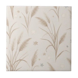 Boho Pampas Gras Beige Bruin Ster Patroon (2) Tegeltje