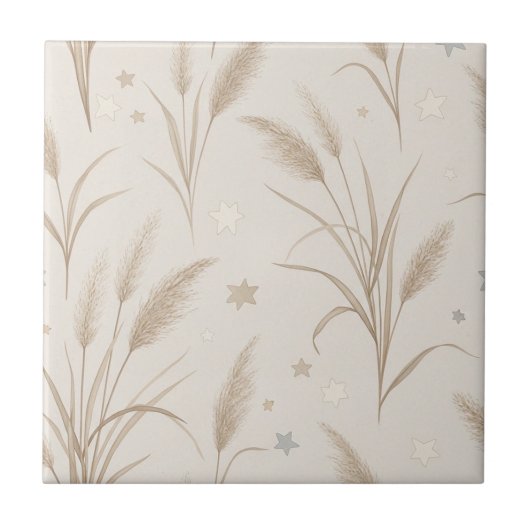Boho Pampas Gras Beige Bruin Ster Patroon (2) Tegeltje (Voorkant)