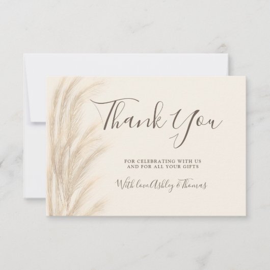 Boho pampas gras beige dank u baby shower bedankkaart (Voorkant)