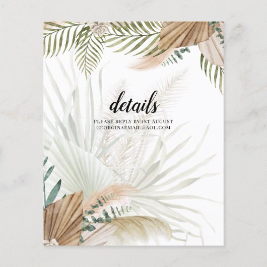 BOHO Pampas Gras Beige Groen Terracotta Bruiloft Flyer (Achterkant)