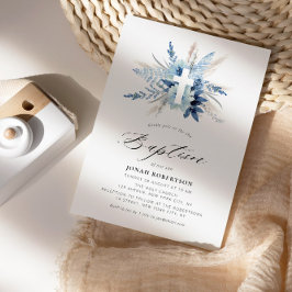 Boho pampas gras blauw bloemenkruis doop kaart