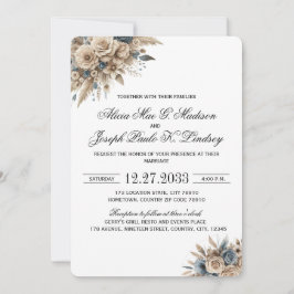 Boho Pampas Gras Blauwe Bloemen Elegant Kaart