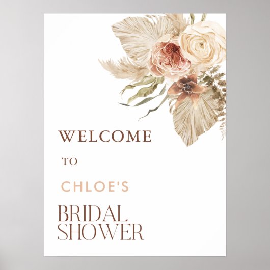 Boho Pampas Gras Bloem Bruidsdouche Welkom Poster (Voorkant)
