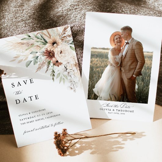 Boho Pampas Gras Bloem Foto Achter Huwelijk Save The Date