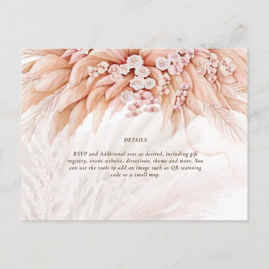 Boho Pampas Gras Bloem Roze Trouwansichtkaart Briefkaart (Achterkant)
