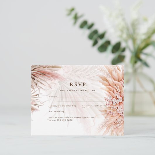 Boho Pampas Gras Bloem Roze Trouwansichtkaart Briefkaart (Staand voorkant)