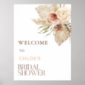 Boho Pampas Gras Bloemen Bruidsdouche Welkom Poster (Voorkant)