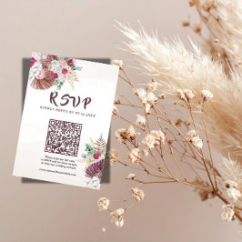 Boho Pampas Gras Bloemen Bruiloft RSVP QR Code Kaartje
