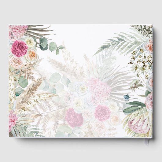 Boho Pampas Gras Bloemen Roze Salie Bruiloft Gastenboek (Achterkant)