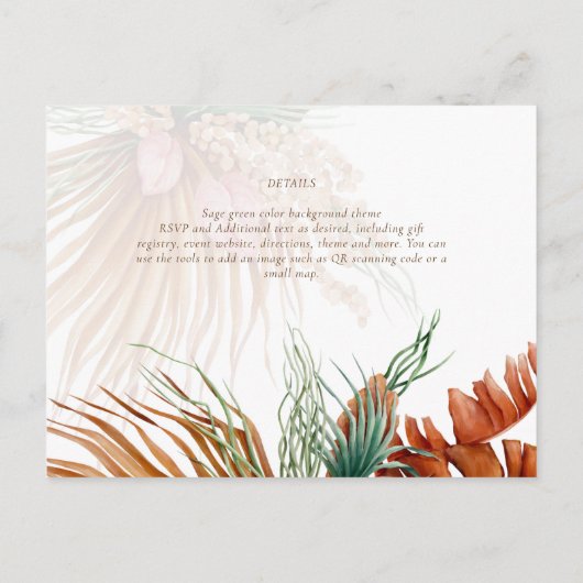 Boho Pampas Gras Bloemen Trouw Save The Date Briefkaart (Achterkant)