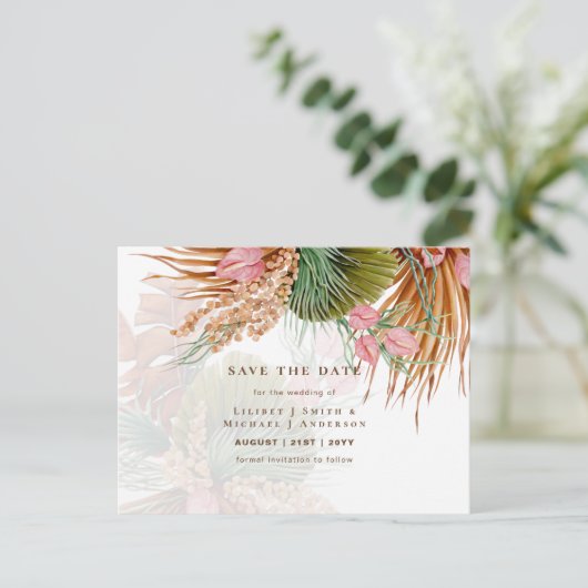 Boho Pampas Gras Bloemen Trouw Save The Date Briefkaart (Staand voorkant)
