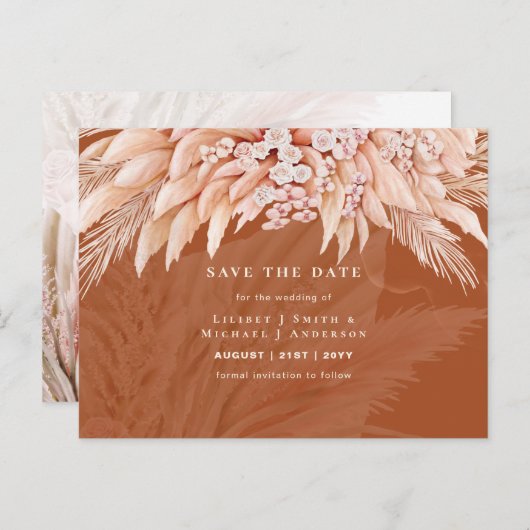 Boho Pampas Gras Bloemen Trouw Save The Date Pos Briefkaart (Voorkant / Achterkant)