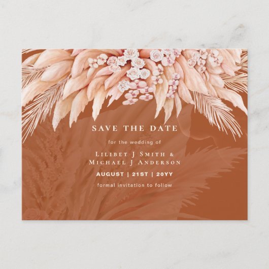 Boho Pampas Gras Bloemen Trouw Save The Date Pos Briefkaart (Voorkant)