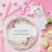 Boho pampas gras bloemig Paarse bruiloft Papieren Bordje (Feest)