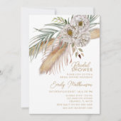 Boho Pampas Gras & Bloemige Bruiloftsborrel Kaart (Voorkant)
