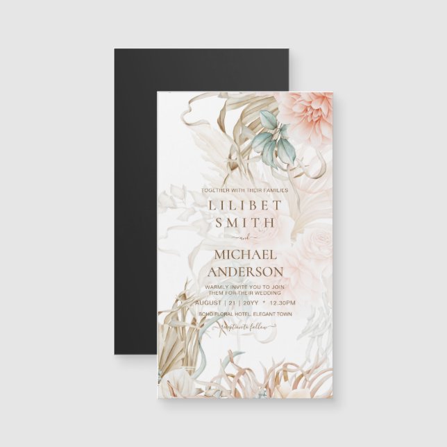 Boho Pampas Gras Bloemige Salie Koraal Huwelijk (Voorkant / Achterkant)