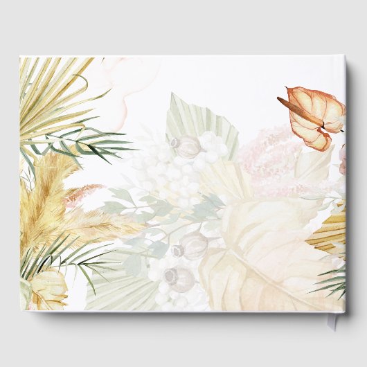 Boho Pampas Gras Bloemkroon Koraal Salie Trouw Gas Gastenboek (Achterkant)