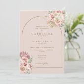 Boho Pampas Gras Bloemrijke Boog Trouwuitnodiging Kaart (Staand voorkant)