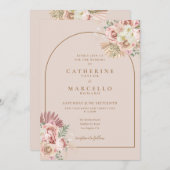 Boho Pampas Gras Bloemrijke Boog Trouwuitnodiging Kaart (Voorkant / Achterkant)