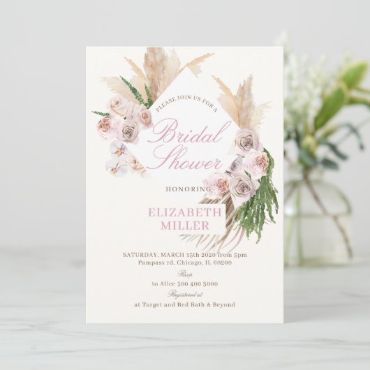 Boho Pampas Gras Blozende Bloem Kaart (Staand voorkant)