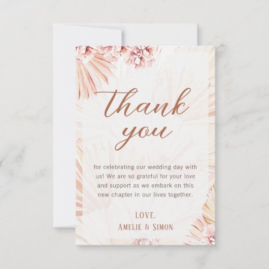 Boho Pampas Gras Boheem Bloemendecor Terracotta Bedankkaart (Voorkant)