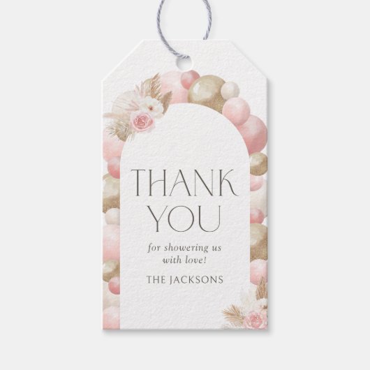 Boho Pampas Gras Boog Baby Shower Cadeaulabel (Voorkant)