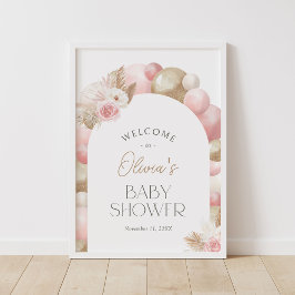 Boho Pampas Gras Boog Baby Shower Ontvangstbord Poster