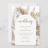 Boho pampas gras boog foto bruiloft kaart (Voorkant)