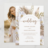 Boho pampas gras boog foto bruiloft kaart (Voorkant / Achterkant)