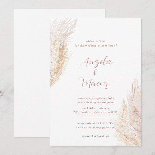 Boho pampas gras bruids douche uitnodiging (Voorkant / Achterkant)