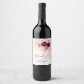 Boho Pampas Gras Bruiloft Burgundy Rozen Wijnlabel Wijn Etiket (Voorkant)