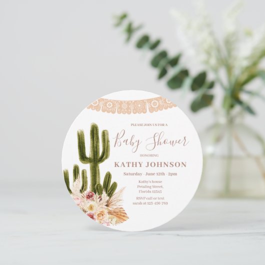 Boho Pampas Gras Bruiloft Cactus Bloemen Kaart (Staand voorkant)