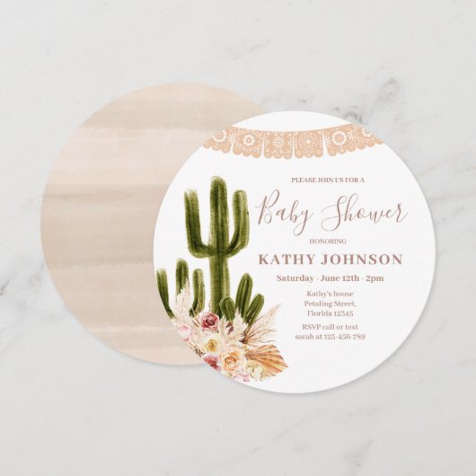 Boho Pampas Gras Bruiloft Cactus Bloemen Kaart (Voorkant / Achterkant)