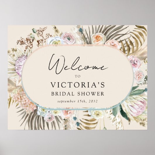 Boho Pampas Gras Bruiloft Feest Welkomstbord Poster (Voorkant)