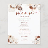Boho Pampas Gras Bruiloft Platte Menu (Voorkant)