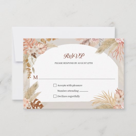 Boho Pampas Gras Bruiloft RSVP Antwoord (Voorkant)