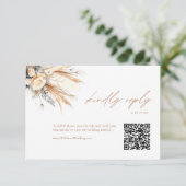 Boho Pampas Gras Bruiloft RSVP QR Code Kaart (Staand voorkant)