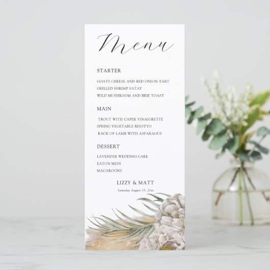 Boho Pampas Gras Bruiloftsmenu Menu (Staand voorkant)