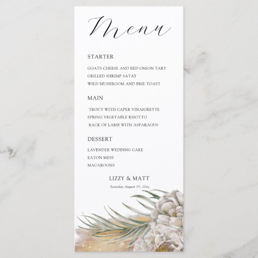 Boho Pampas Gras Bruiloftsmenu Menu (Voorkant)